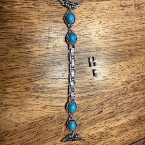 Turquoise Stone Silver-Tone Link Watch Band for Women